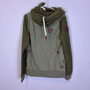 Wanakome Two Tone Green Hooded Pullover Sweatshirt Women's Large